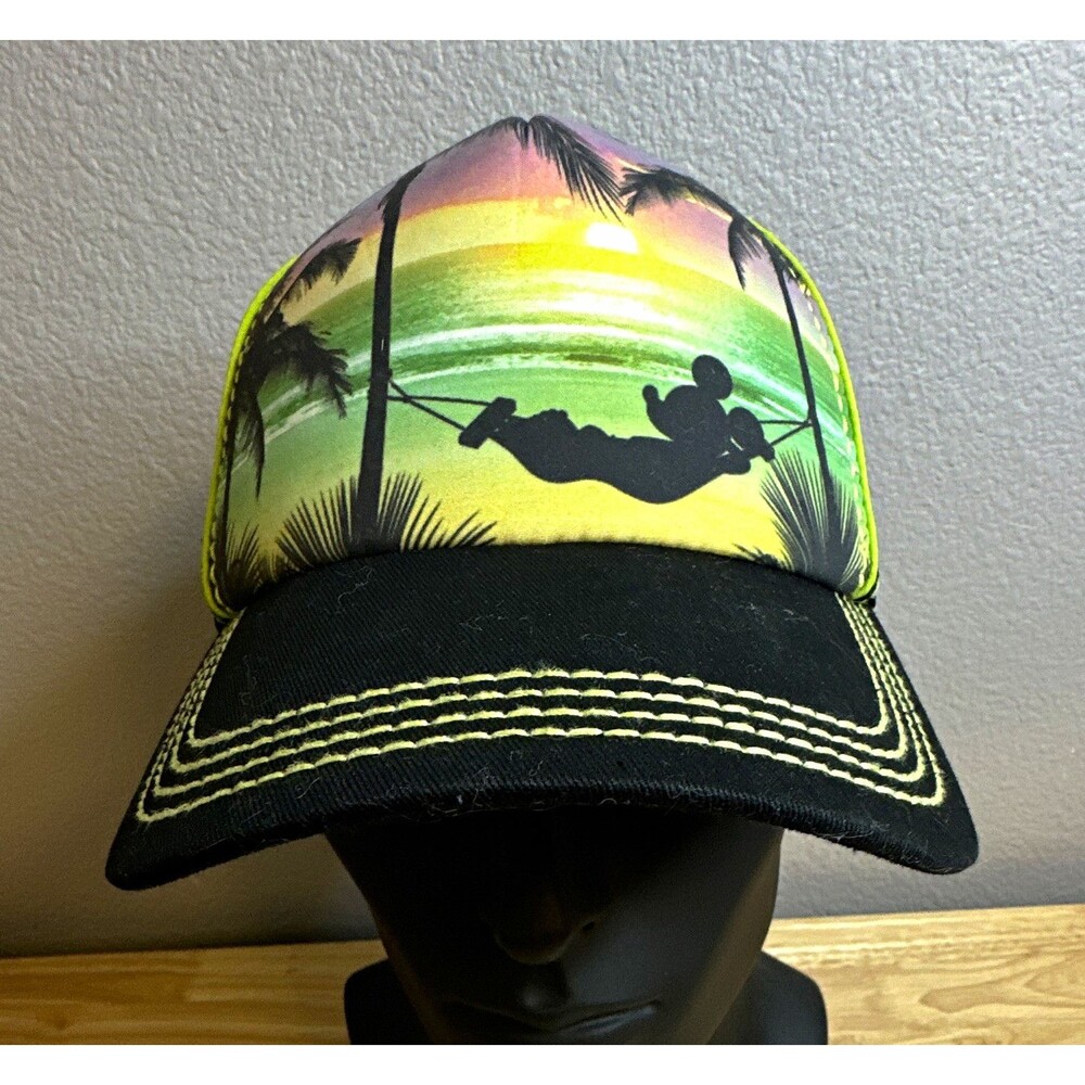 Disney Parks Mickey Silhouette Trucker Snapback Hat Adult Unisex Island Sunset